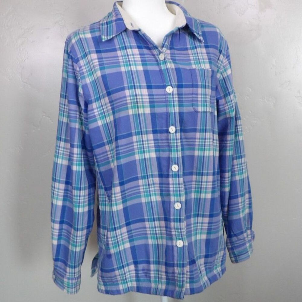 L.L. Bean Blue and Teal Plaid Button-Up Shirt Jacket